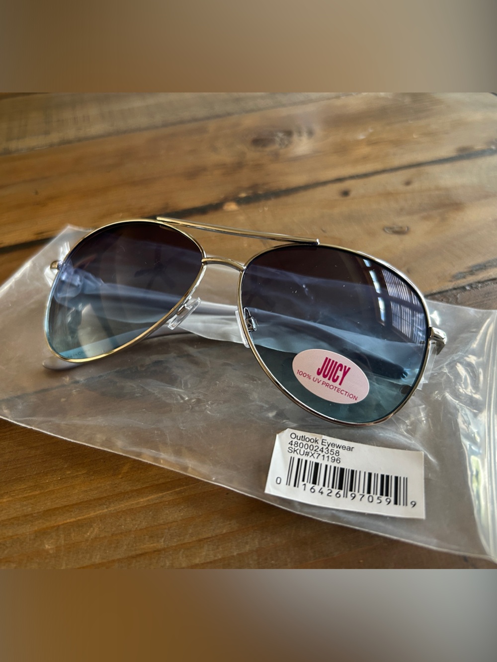 Juicy Couture Aviator Sunglasses — Silver Frame with Blue Lenses
